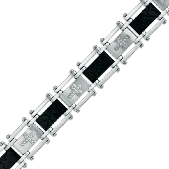Men's 1/4 CT. T.W. Diamond Cross Bracelet in Two-Tone Stainless Steel - 8.5" - Picture 1 of 4